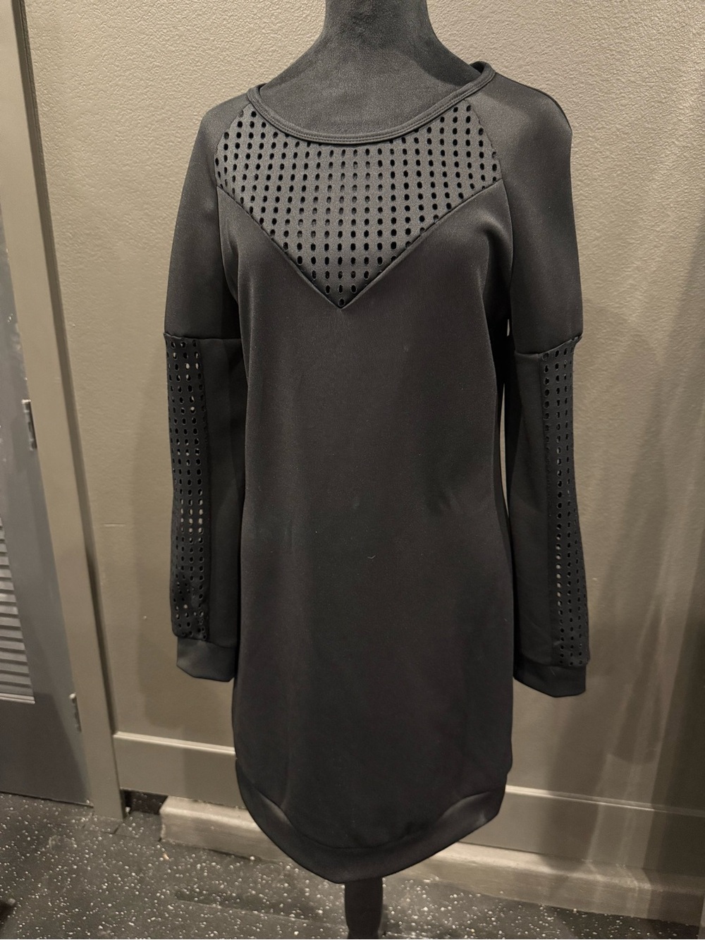 Fabletics Black Long Sleeve Dress with Perforated Yoke and Sleeves